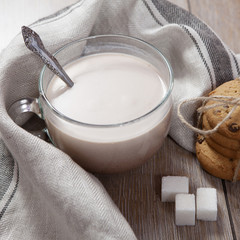 Oat cookies with chocolate chips tied with linen cord for gift 
