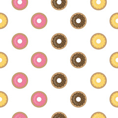 Fototapeta premium Colorful donuts with glaze and sprinkles. Seamless pattern.