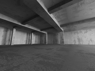 Dark concrete empty room. Modern architecture design