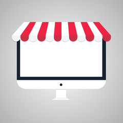 flat vector business online shop Computer monitor Online Store icon with place for your text or image - 133419443