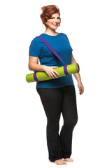 curvy woman carrying yoga mat