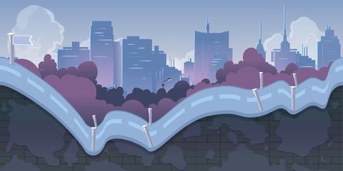 City Game Background with mountains and retro old cars ,2d application. Vector Illustration for your , project.
