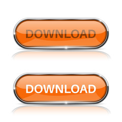 Download button. Shiny orange oval web icon