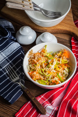 Salad with leek, carrots and apples.