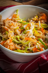 Salad with leek, carrots and apples.