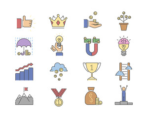 Business success vector icons set.