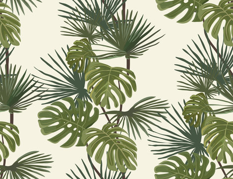 Palm leaves. Tropical print. Exotic seamless pattern.