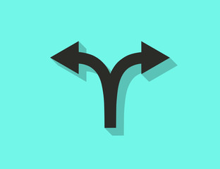 Vector flat double direction road sign icon with long shadow
