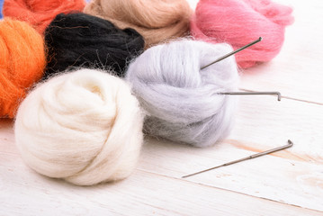 Close up of wool needle felting kit