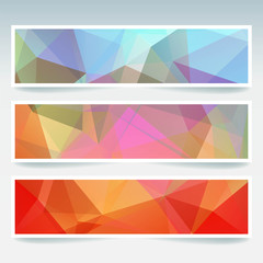 Abstract banner with business design templates. Set of Banners with polygonal mosaic backgrounds. Geometric triangular vector illustration. Blue, red, pink, yellow colors.