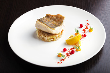 cooked fish fillet of pike-perch