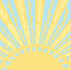 Sun Illustrated Folk Vintage Rays Swirls Vector