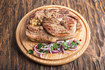 ribeye steak on a board