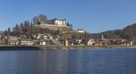 Naklejka na ściany i meble Castle in old part of Sevnica, a hometown of Melania Trump, Slovenia