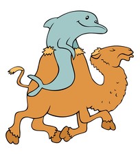 In case you ever need a picture of a dolphin riding a camel, here it is.
