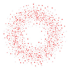 Burst from hearts. Frame halftone effect. Red dots on white background. Red and white Sunburst background. Abstract dotted surface. Retro, vintage, hipster style