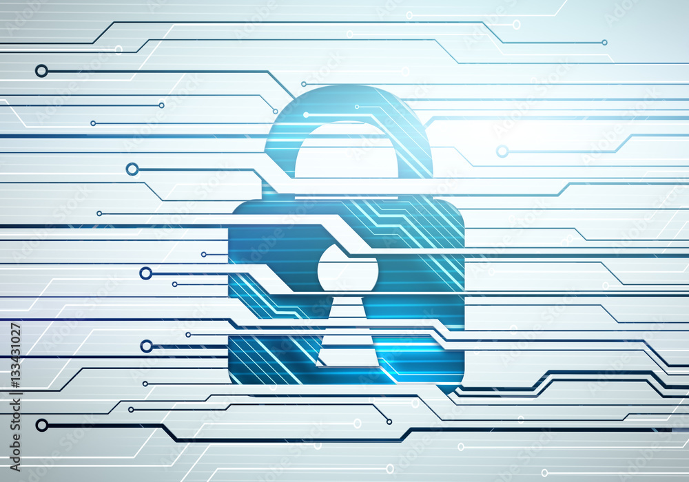 Aufkleber concept image of lock on circuit microchip background
