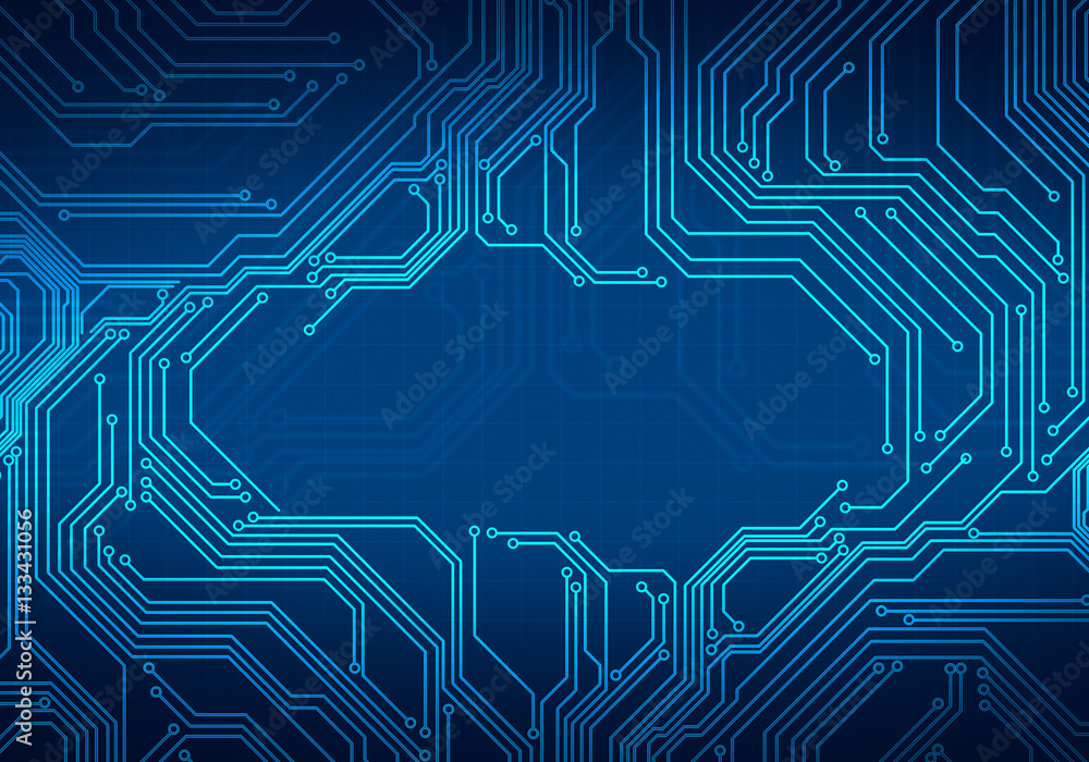Poster digital image circuit microchip on dark blue background