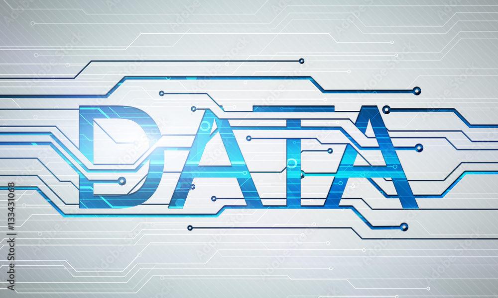 Aufkleber digital image data word on circuit microchip background