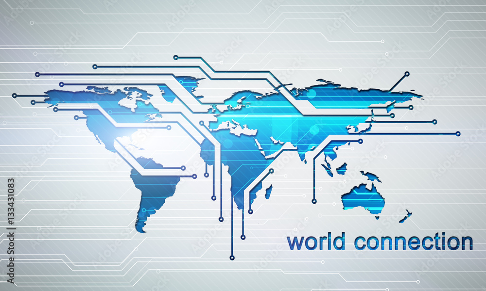Aufkleber digital image world connection concept with circuit microchip