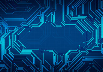 Digital image circuit microchip on dark blue background