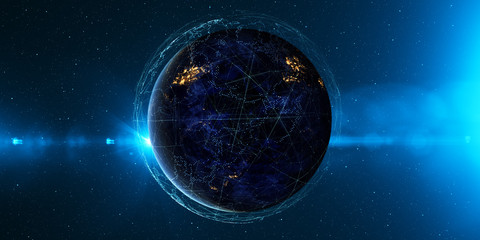 Technology background/Technology background Earth from space at night with a digital communication system Some elements of the image provided by NASA.