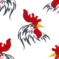 Seamless pattern with the head of a cock