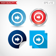 Colored icon or button of right arrow symbol with background