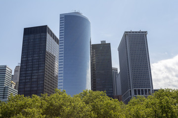 Fototapeta na wymiar Group of skyscrapers in lower Manhattan seen from Hudson River