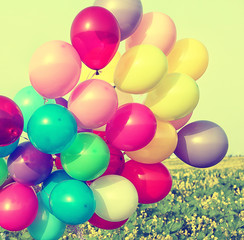 Fototapeta na wymiar Colorful balloons on nature background
