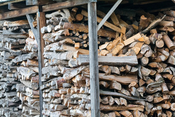 Wood stack with wood for burning in oven