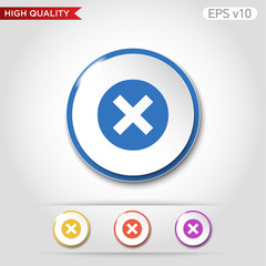 Colored icon or button of cross or delete symbol with background