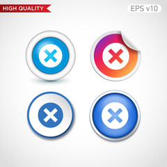 Colored icon or button of cross or delete symbol with background