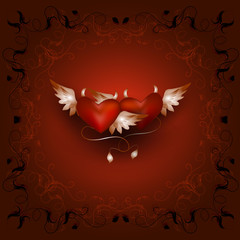 Fototapeta premium openwork frame with two hearts