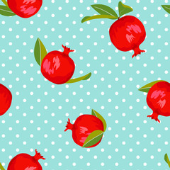 Pomegranate seamless pattern with polka dot background