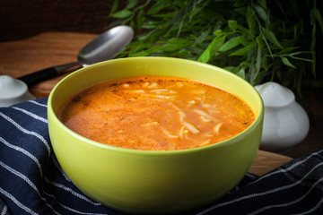 Homemade tomato soup with noodles.