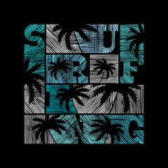 Surfing typography posters. T-shirt fashion Design. Template for postcard, banner, flyer.