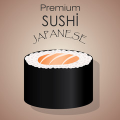 Sushi flat food and japanese seafood. Roll with salmon. Asia restaurant delicious