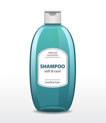 Shampoo Bottle. Male cosmetic. Detergent Packaging. Liquid Soap. Vector illustration.