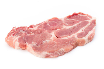 Fresh raw beef steak isolated on white background, top view.