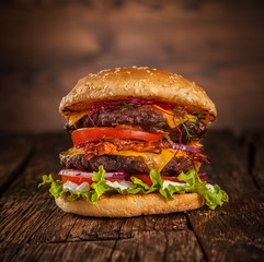 Home made hamburger with lettuce and cheese