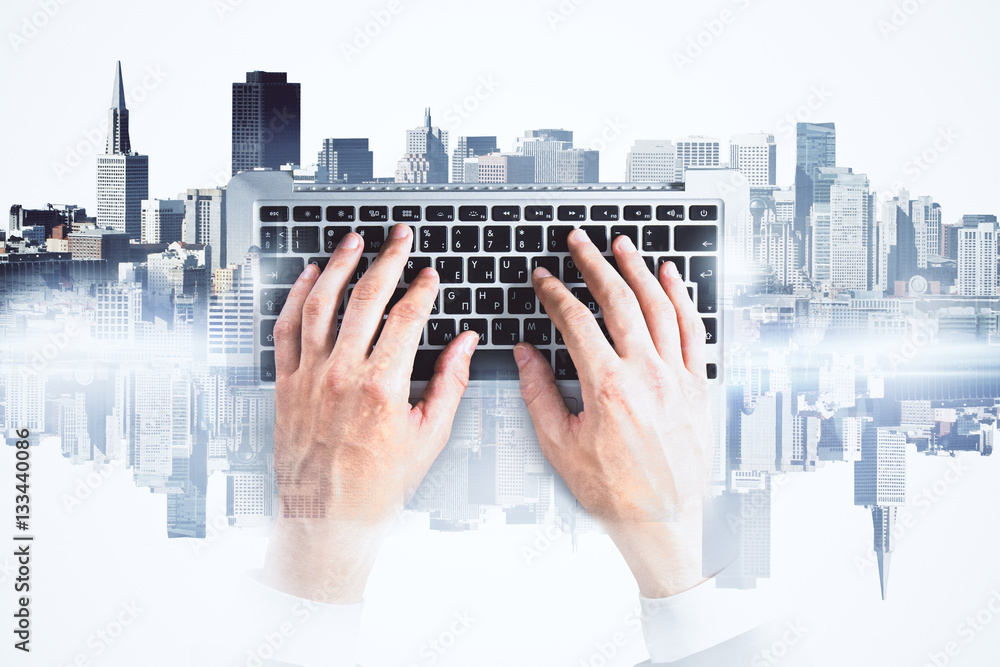 Poster hands typing on keyboard