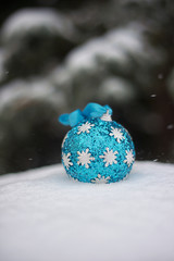 Turquoise Christmas ball on branch tree