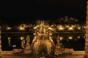 Pont du Château Saint - Ange rome, vue de nuit, Rome, Latium, Italy