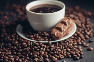 coffee, chocolate bar, cup