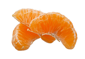Tangerine slices on a white background, fruit.