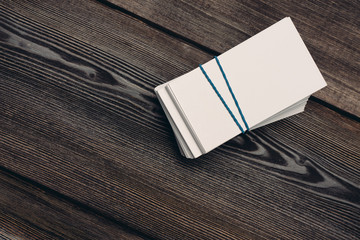 business cards on a wooden background   