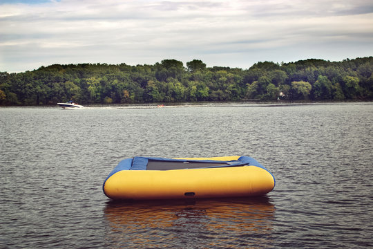 An Inflatable Raft In A Lake