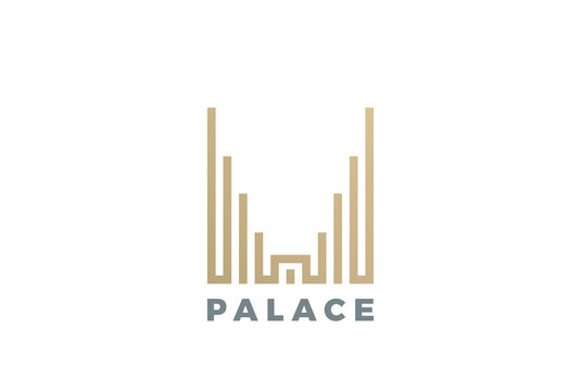 Luxury Hotel Palace Logo vector Linear. Real Estate Construction