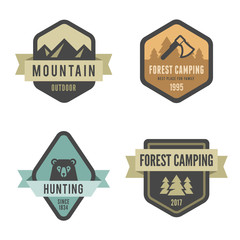 Travel Tourism Logo Badge Vintage Mountain Forest Camping